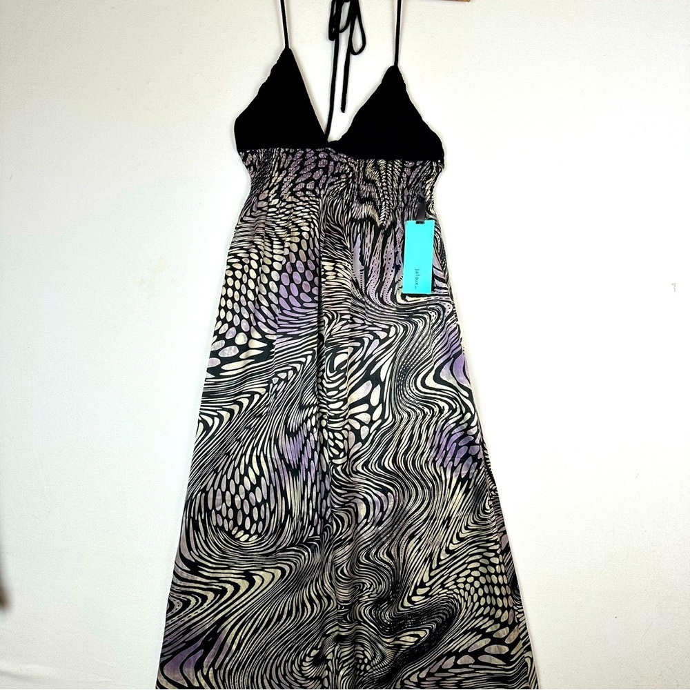 NWT Jaloux Silk Spaghetti Strap Abstract Psychedelic Maxi Dress